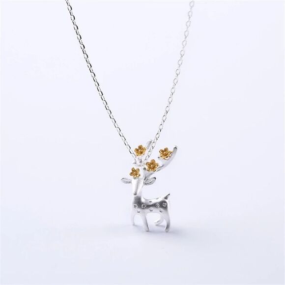 NEW 925 STERLING SILVER BABY REINDEER NECKLACE - Picture 1 of 6